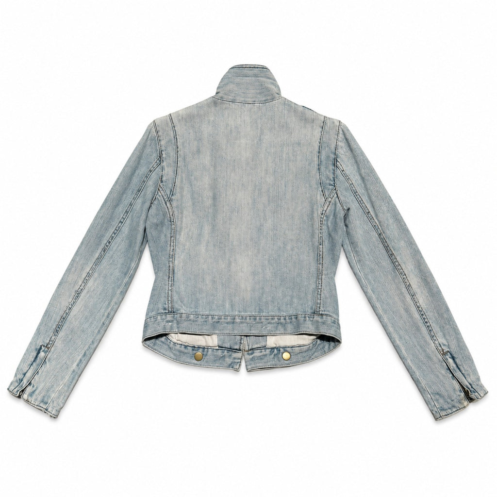 Light Wash Asymmetric Zip Denim Biker Jacket - view 1