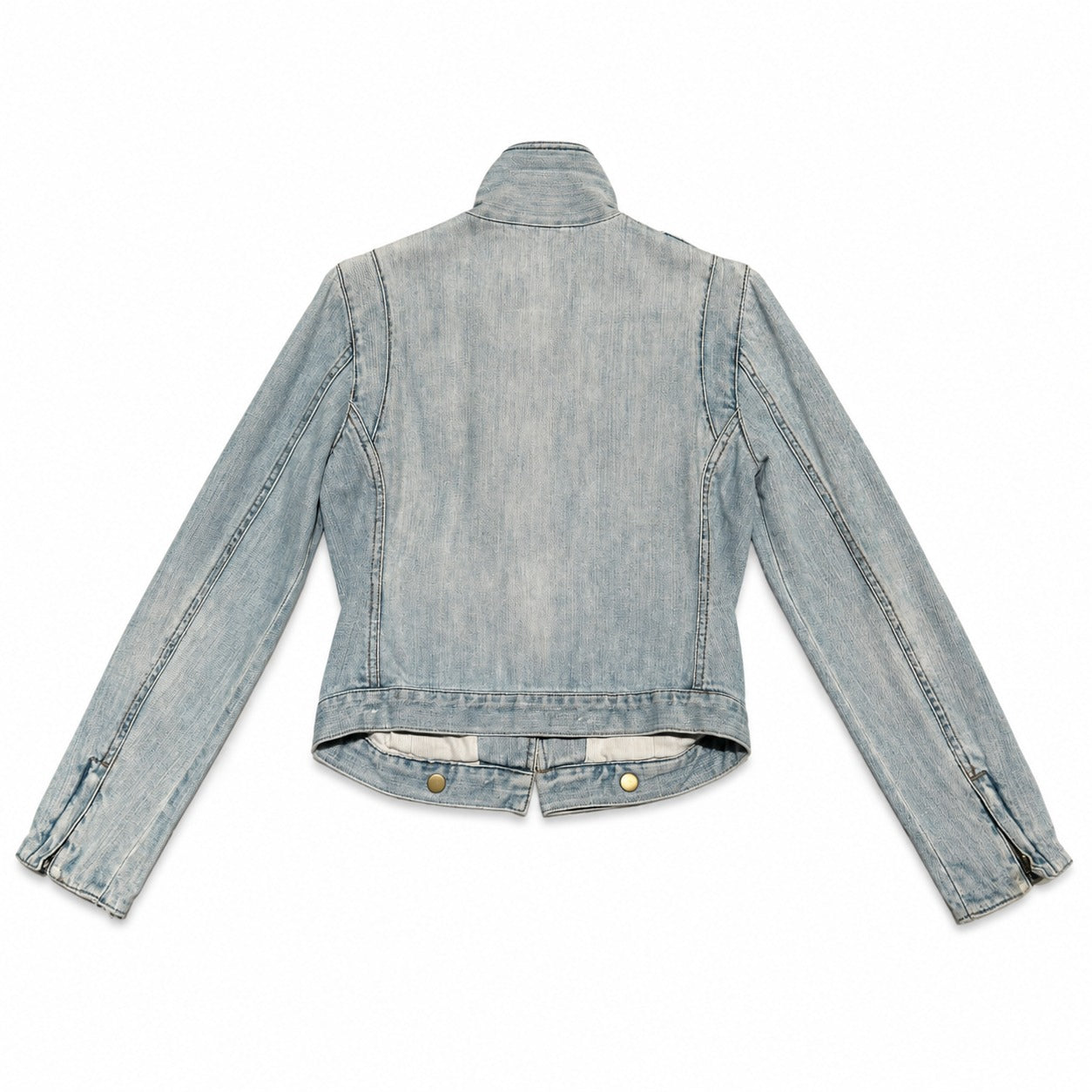 Light Wash Asymmetric Zip Denim Biker Jacket - view 1