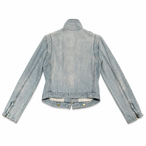 Light Wash Asymmetric Zip Denim Biker Jacket - view 1