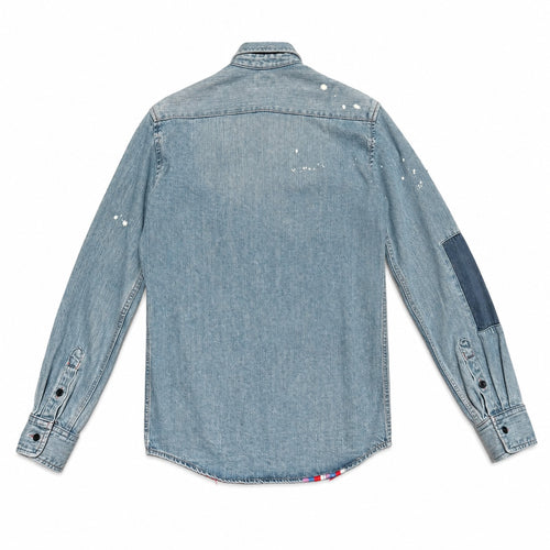 Light Wash Tiger and Wolf Embroidered Denim Shirt - view 1