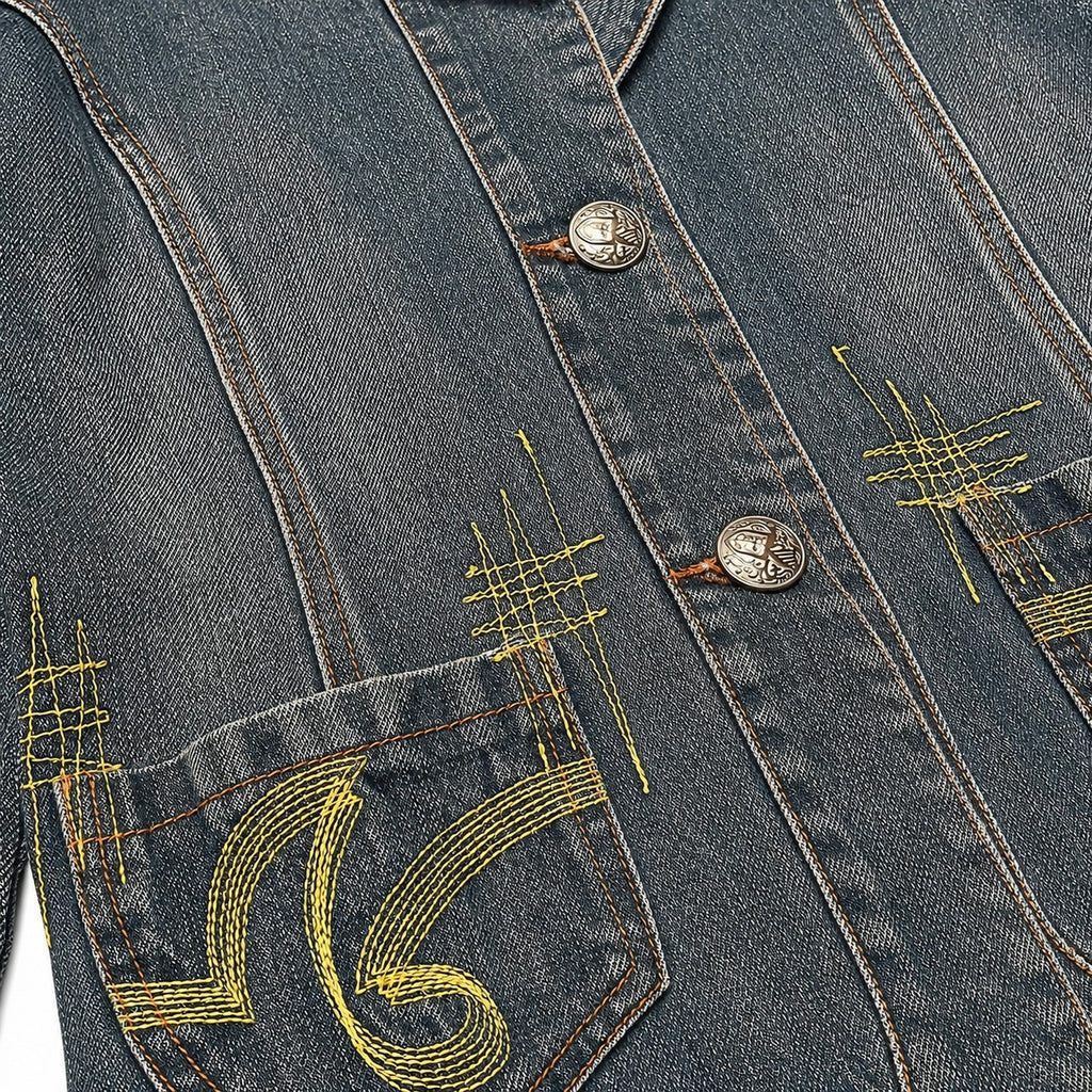 Embroidered Faded Denim Blazer - view 2