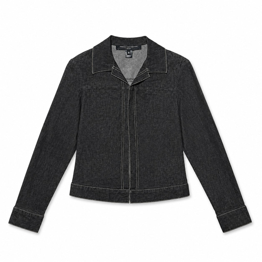 Black Textured Contrast Stitch Jacket - view 2