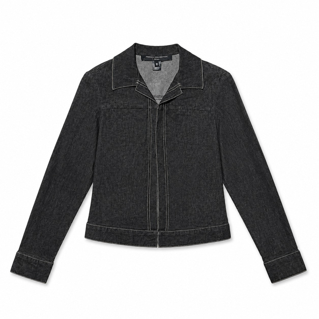 Black Textured Contrast Stitch Jacket - view 2