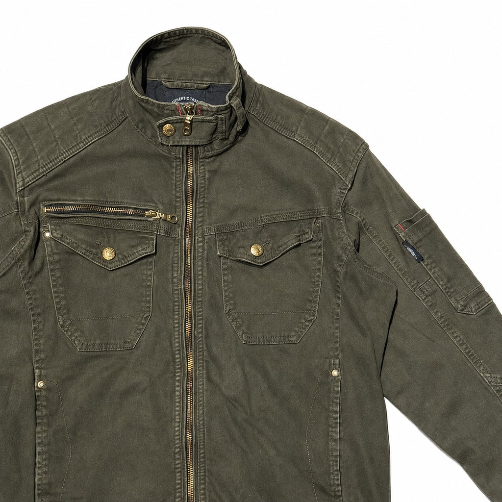 Olive Green Multi Pocket Biker Jacket - view 2