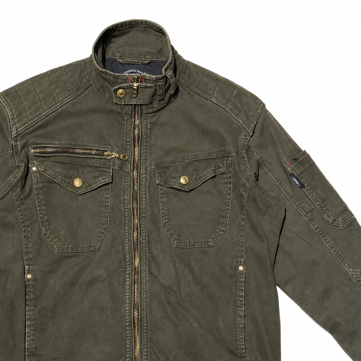 Olive Green Multi Pocket Biker Jacket - view 2