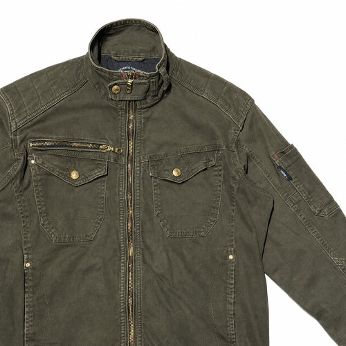 Olive Green Multi Pocket Biker Jacket - view 2