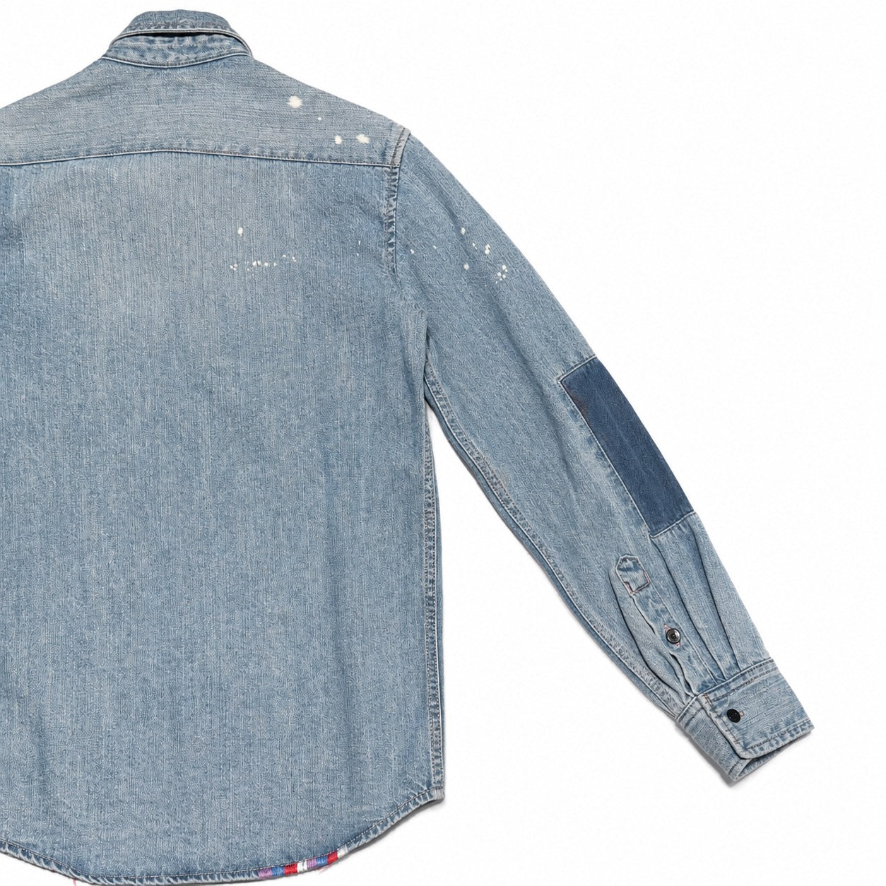 Light Wash Tiger and Wolf Embroidered Denim Shirt - view 3
