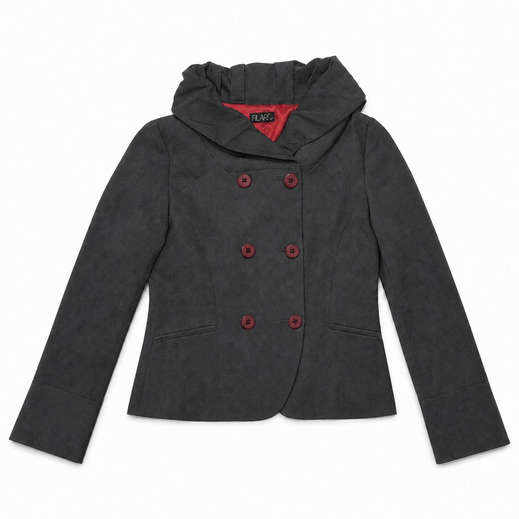 Charcoal Double Breasted Funnel Collar Jacket - view 3