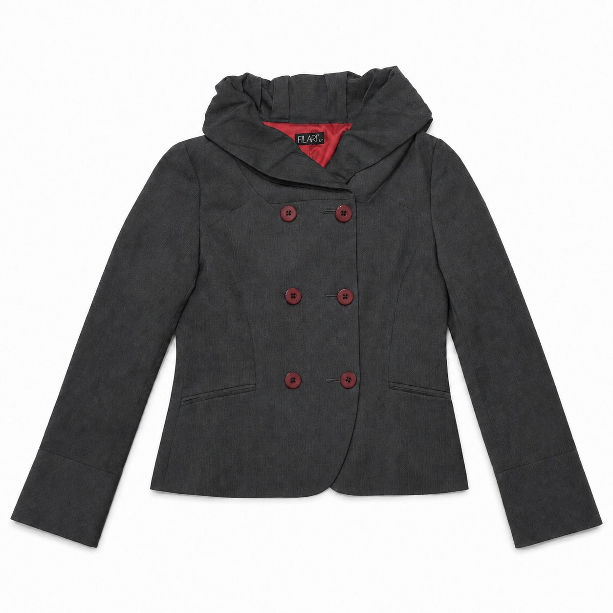Charcoal Double Breasted Funnel Collar Jacket - view 3