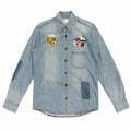 Light Wash Tiger and Wolf Embroidered Denim Shirt - view 4