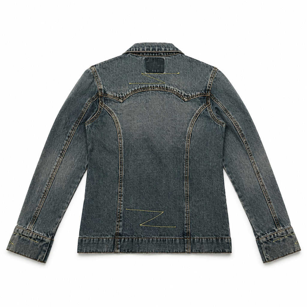 Embroidered Faded Denim Blazer - view 4
