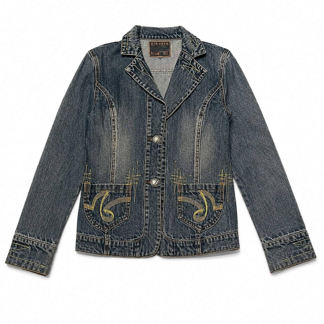 Embroidered Faded Denim Blazer - view 5