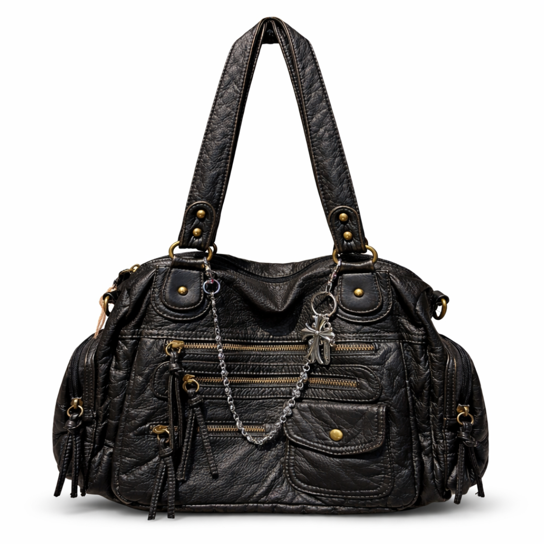 Heavy Zip Detail Leather Shoulder Bag II