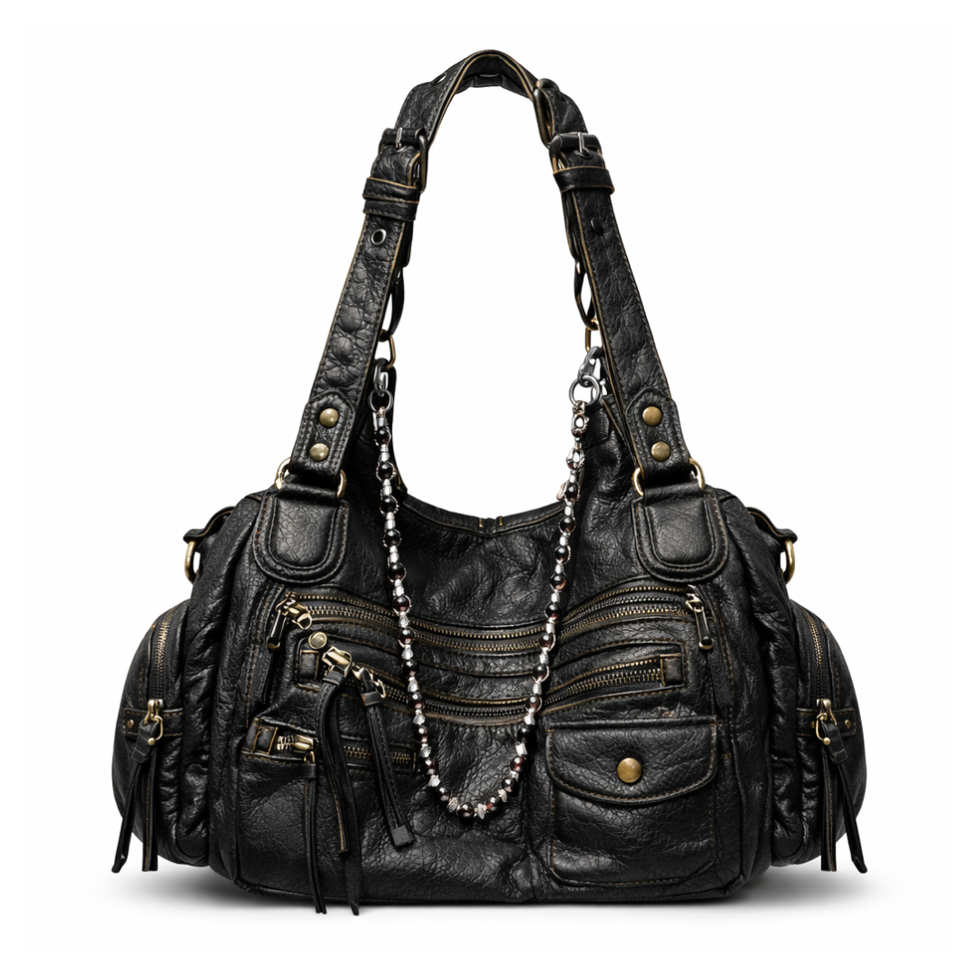 Heavy Zip Detail Leather Shoulder Bag III