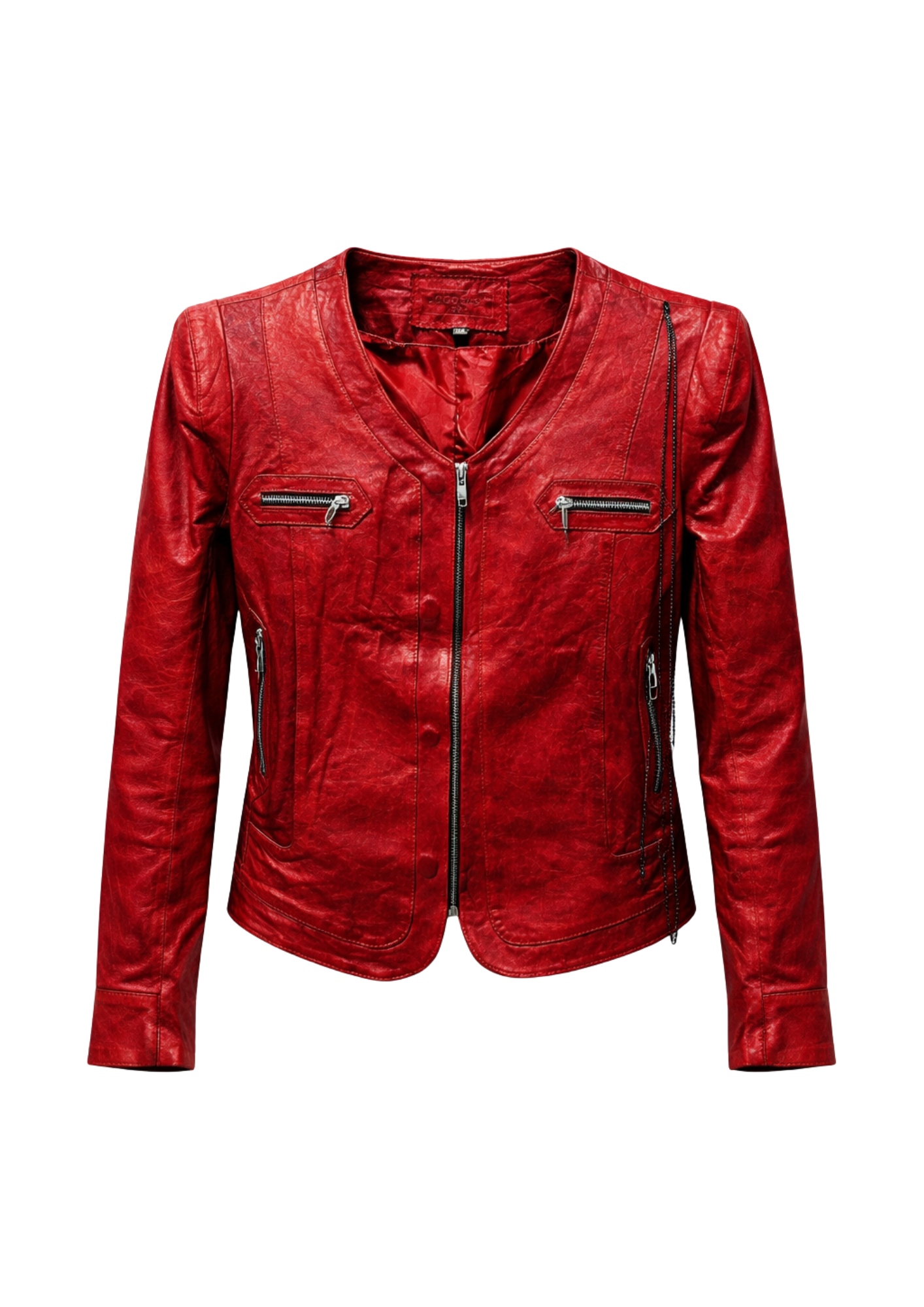 Vintage Lambskin Leather Jacket with Chained Zipper