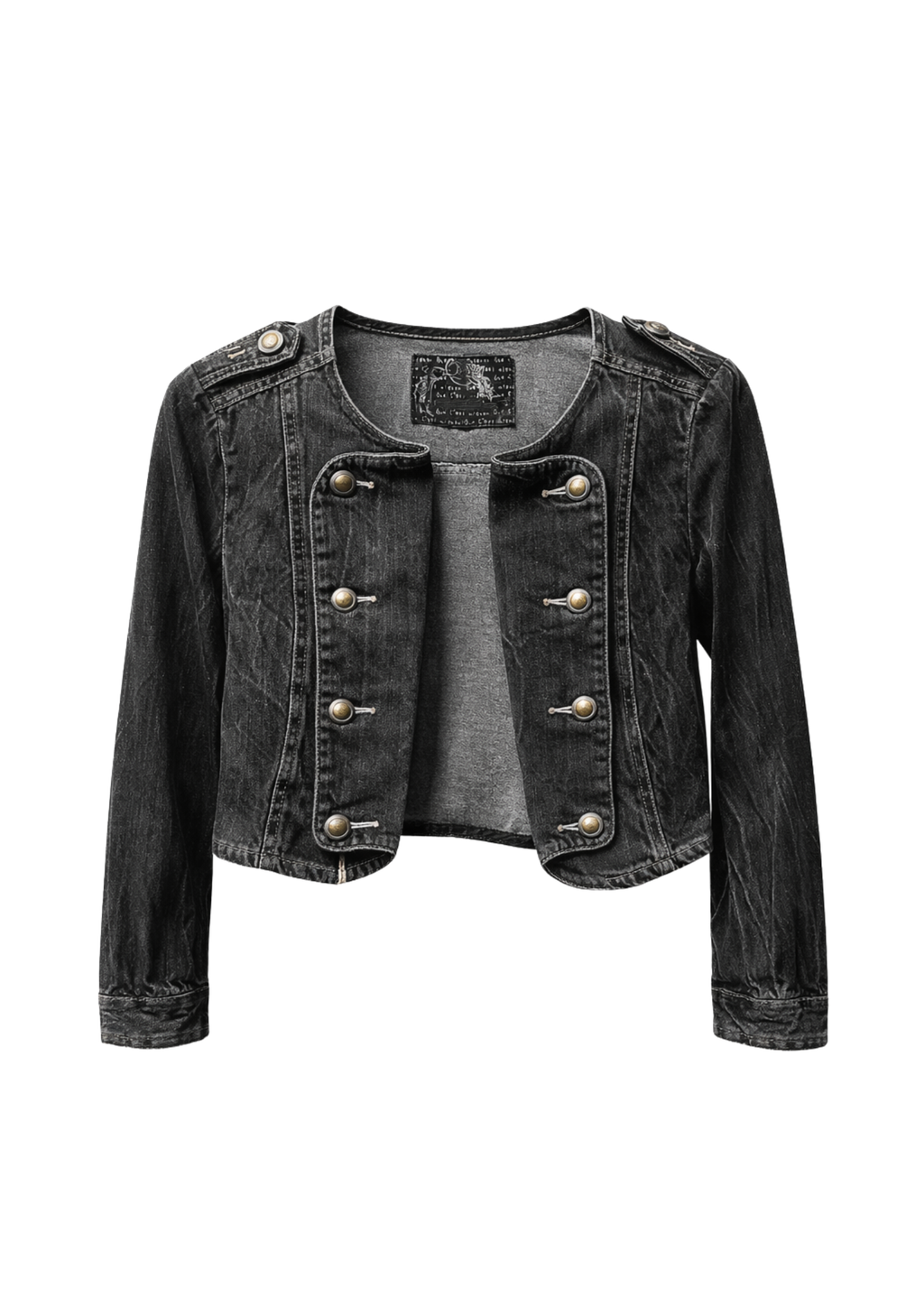 Structured Cropped Denim Jacket with Brass Hardware