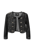 Structured Cropped Denim Jacket with Brass Hardware