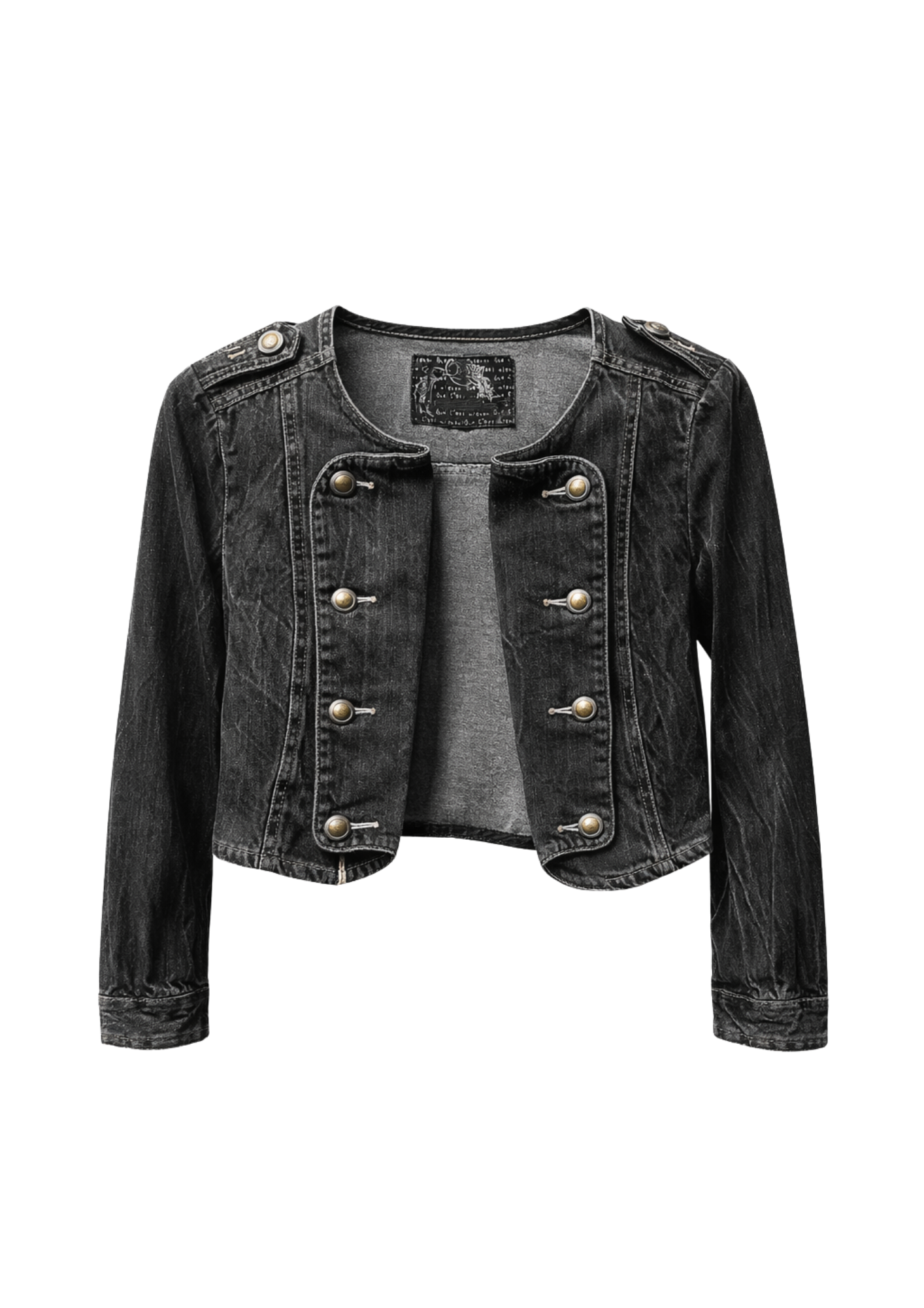 Structured Cropped Denim Jacket with Brass Hardware