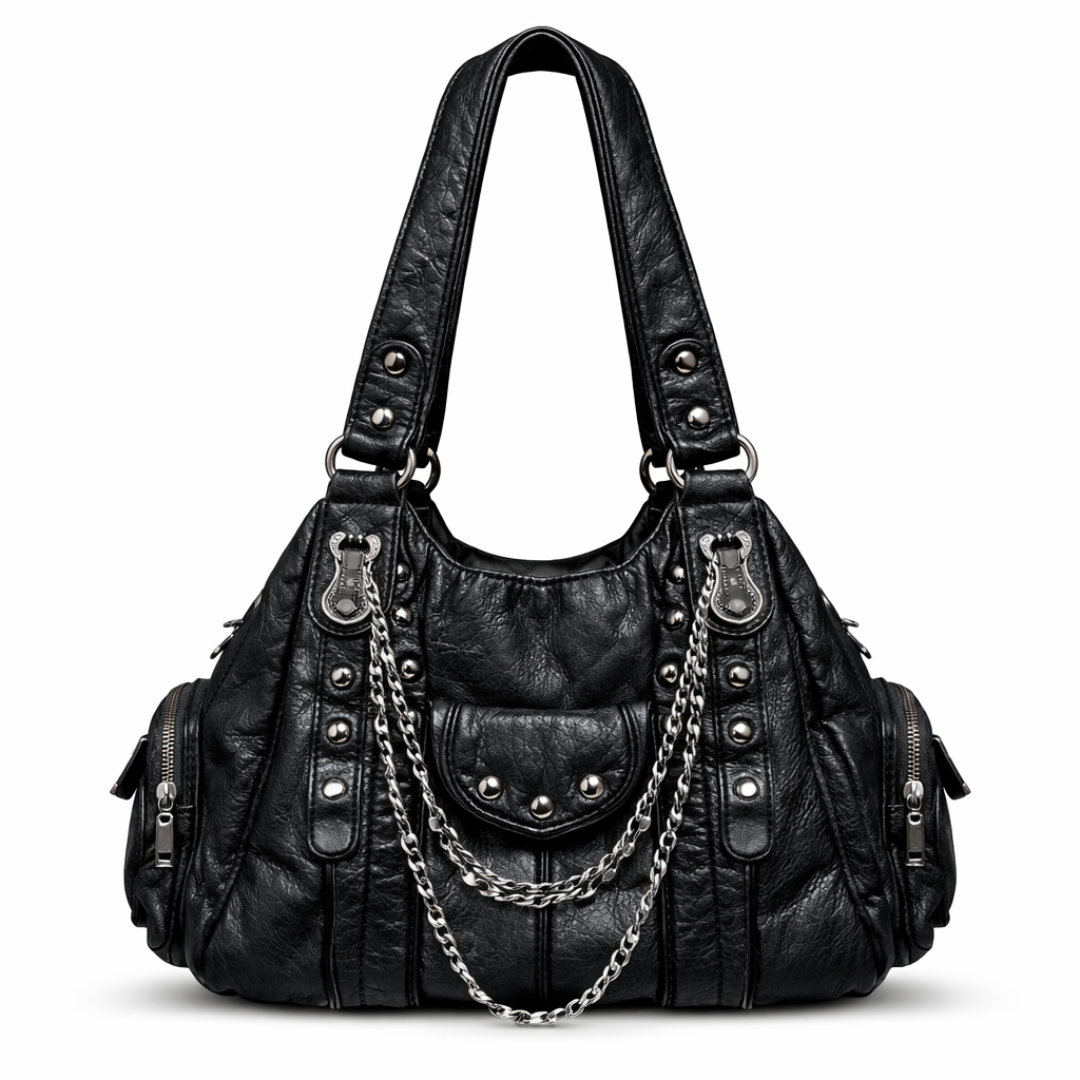 Heavy Zip Detail Leather Shoulder Bag