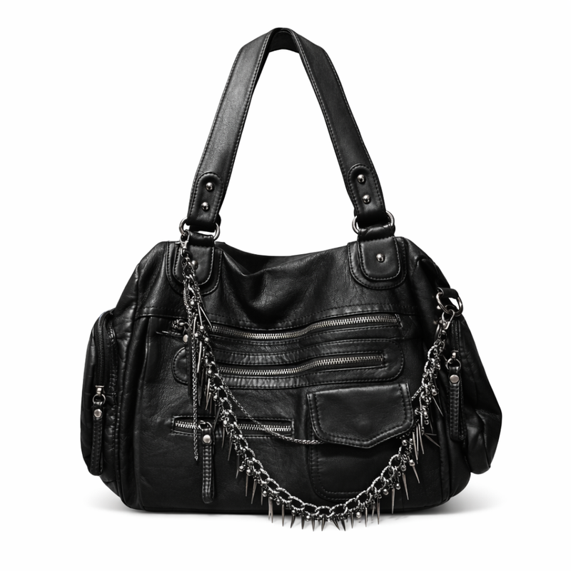 Heavy Zip Detail Leather Shoulder Bag I
