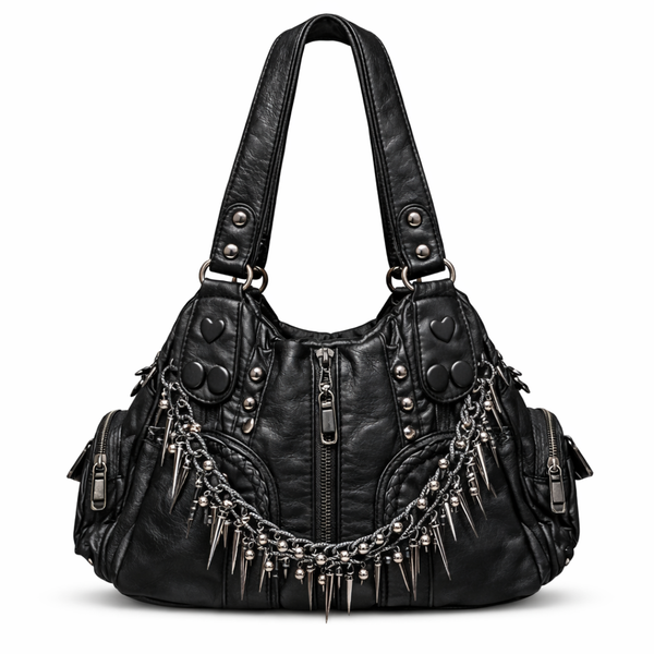 Heavy Zip Detail Leather Shoulder Bag IV