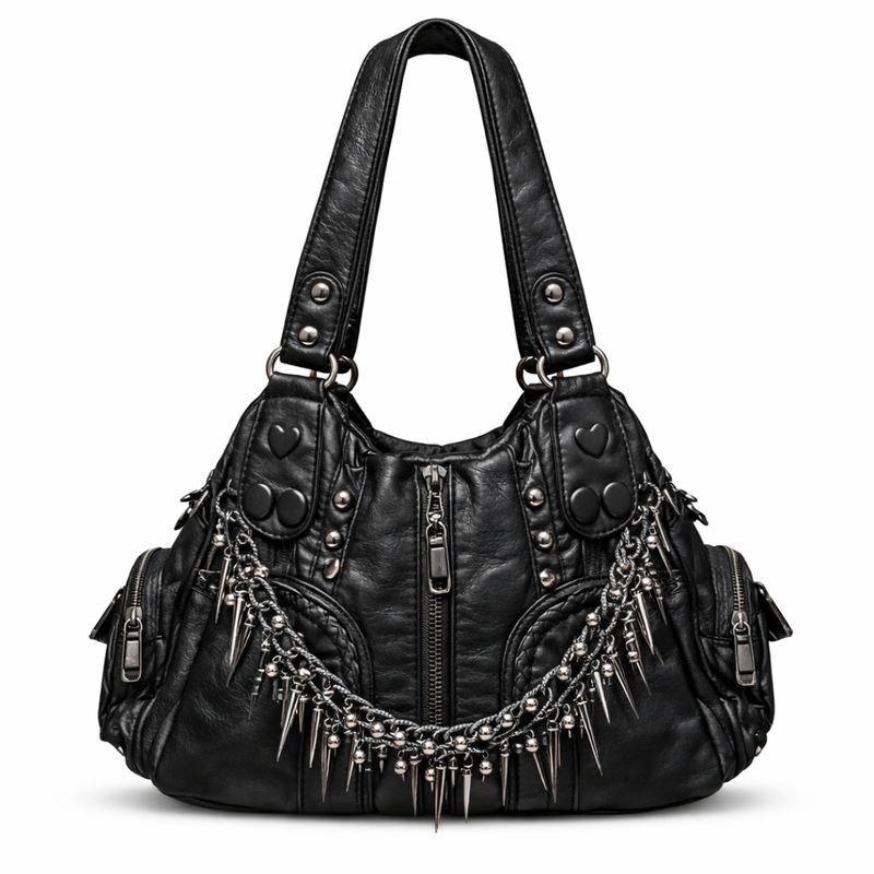 Heavy Zip Detail Leather Shoulder Bag IV
