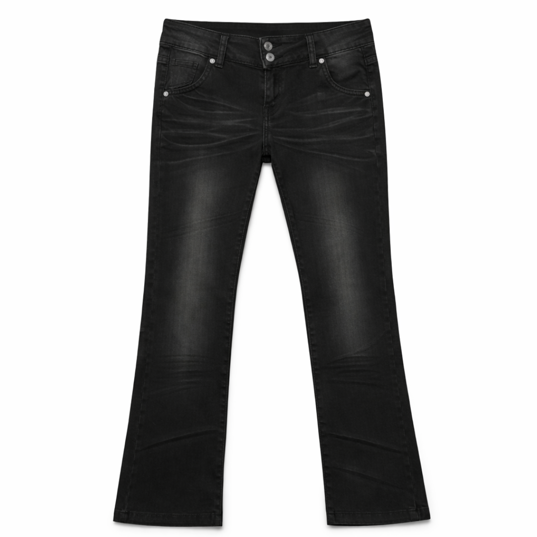 Stacked shank button denim with Glossy Leather Panel Set