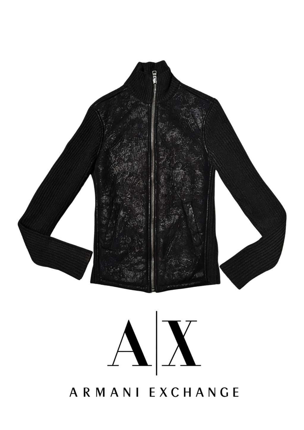 Armani Exchange (A|X) Full-Zip Ribbed Knit Hybrid Jacket