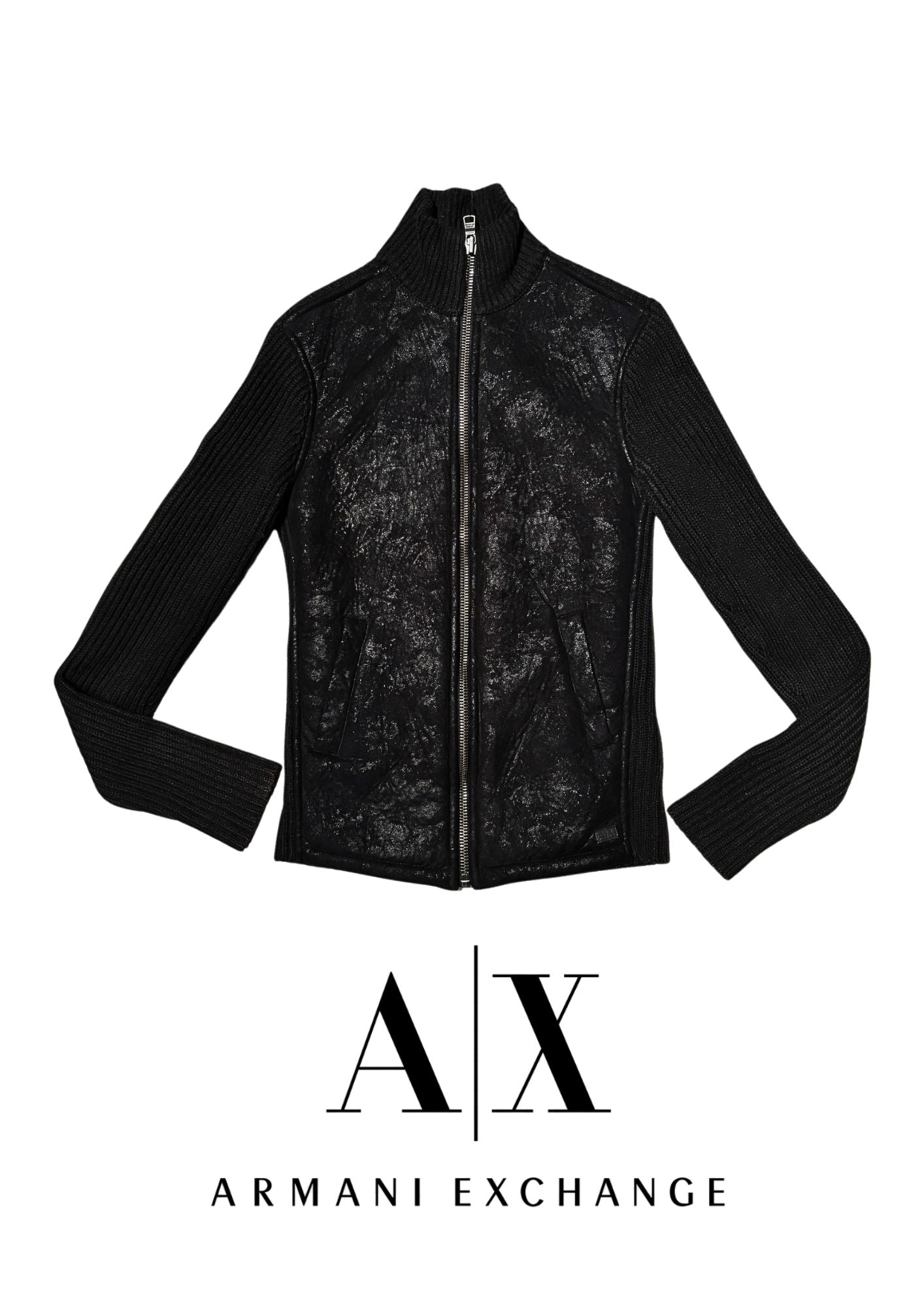 Armani Exchange (A|X) Full-Zip Ribbed Knit Hybrid Jacket