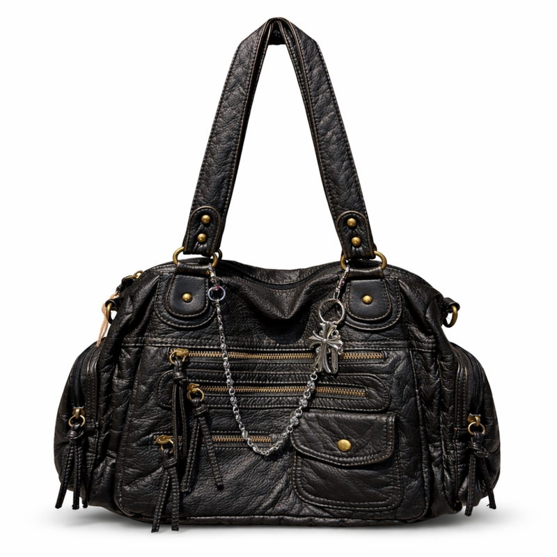 Heavy Zip Detail Leather Shoulder Bag II