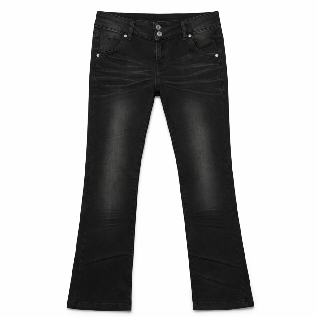 Stacked shank button denim with Glossy Leather Panel Set