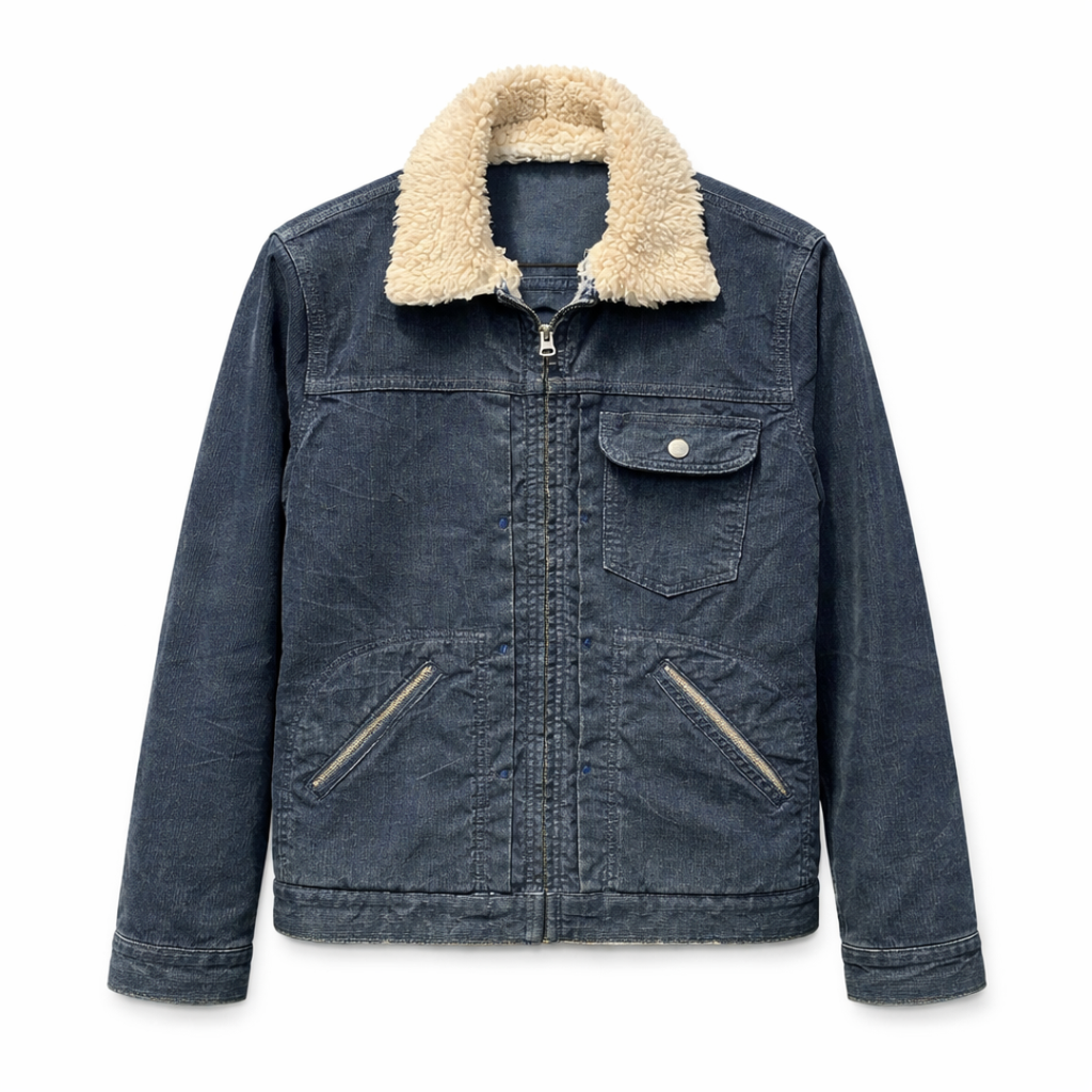 Wrangler Sherpa-Lined Denim Jacket in Washed Blue
