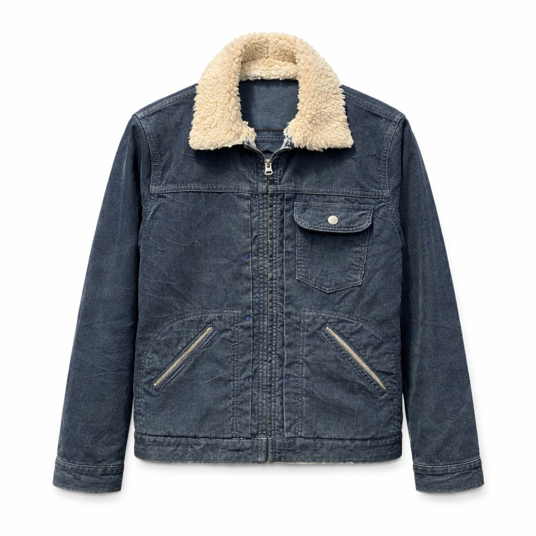 Wrangler Sherpa-Lined Denim Jacket in Washed Blue
