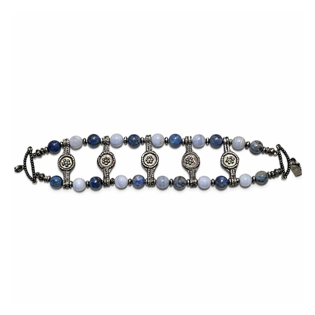 Antique Ethiopian with Sodalite and Agate Stone Bracelet
