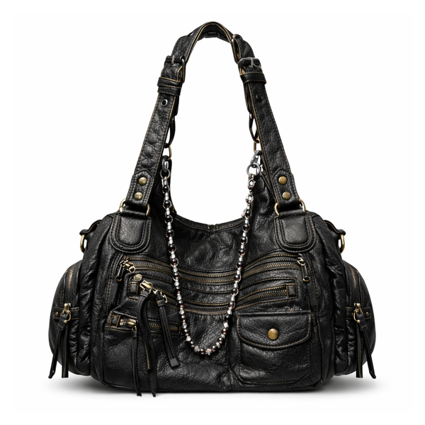 Heavy Zip Detail Leather Shoulder Bag III