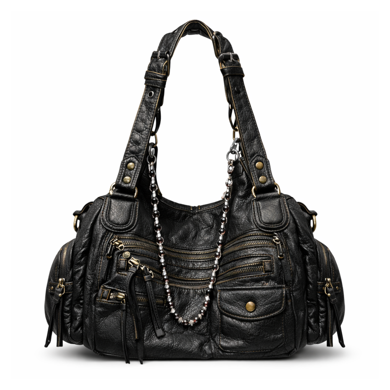 Heavy Zip Detail Leather Shoulder Bag III