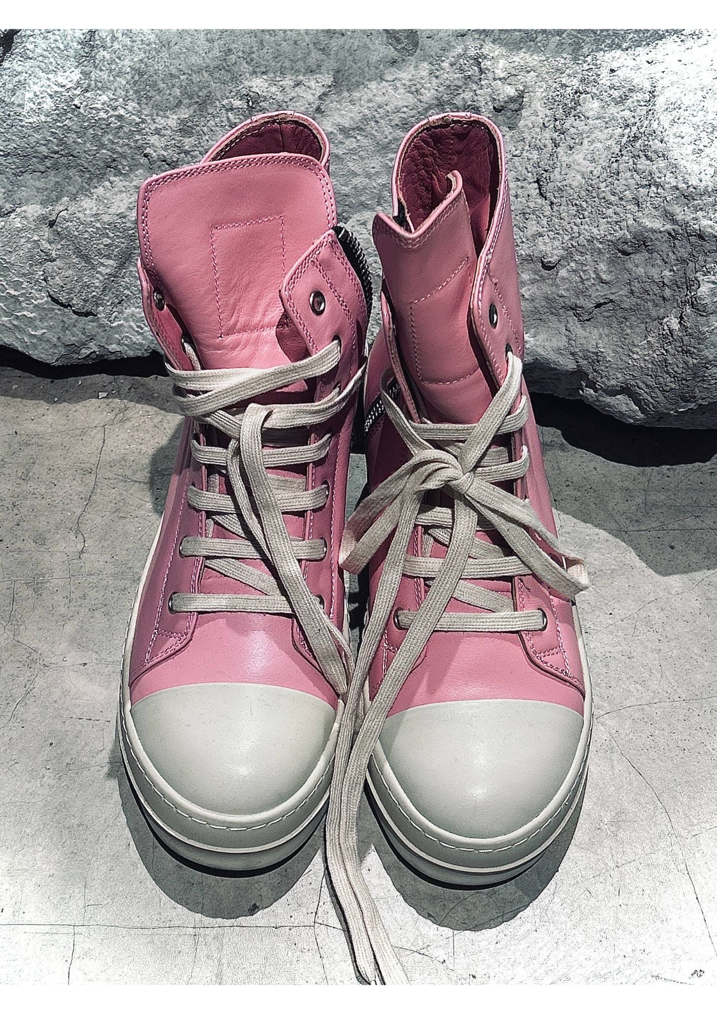 Pink High-Top Lace-Up Sneakers