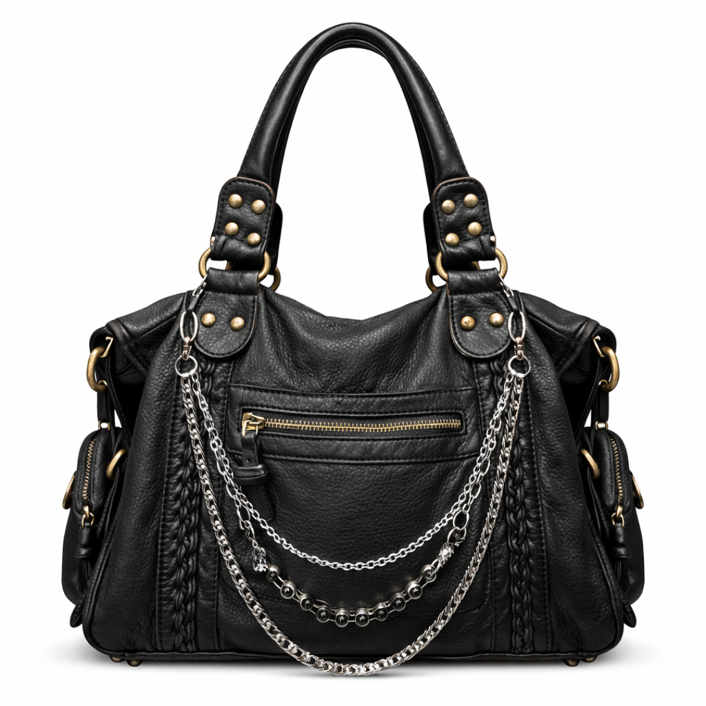 Heavy Zip Detail Leather Shoulder Bag VI