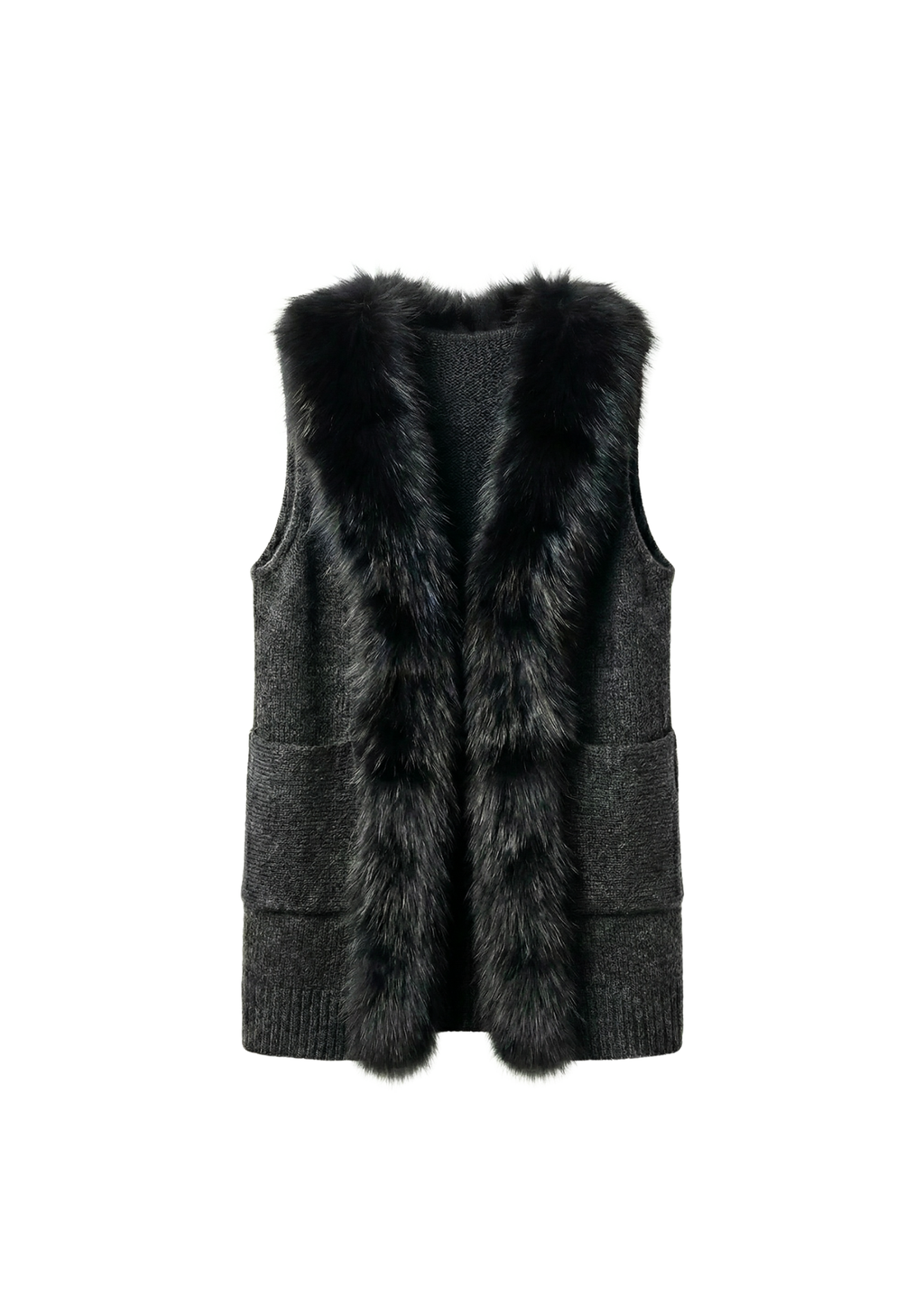 Black Fur Panel Vest