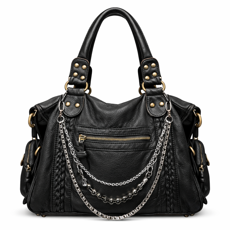 Heavy Zip Detail Leather Shoulder Bag VI