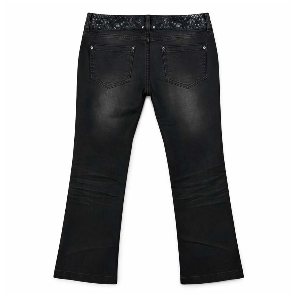Stacked shank button denim with Glossy Leather Panel Set