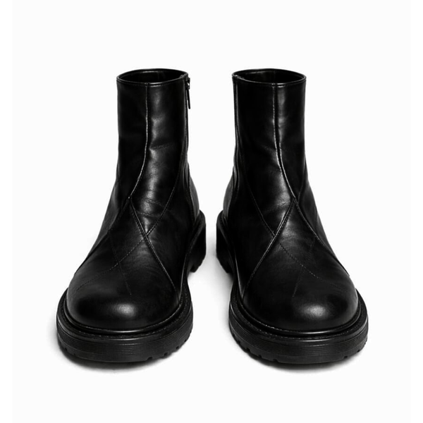 Cowhide Leather Panel Zipper Boots