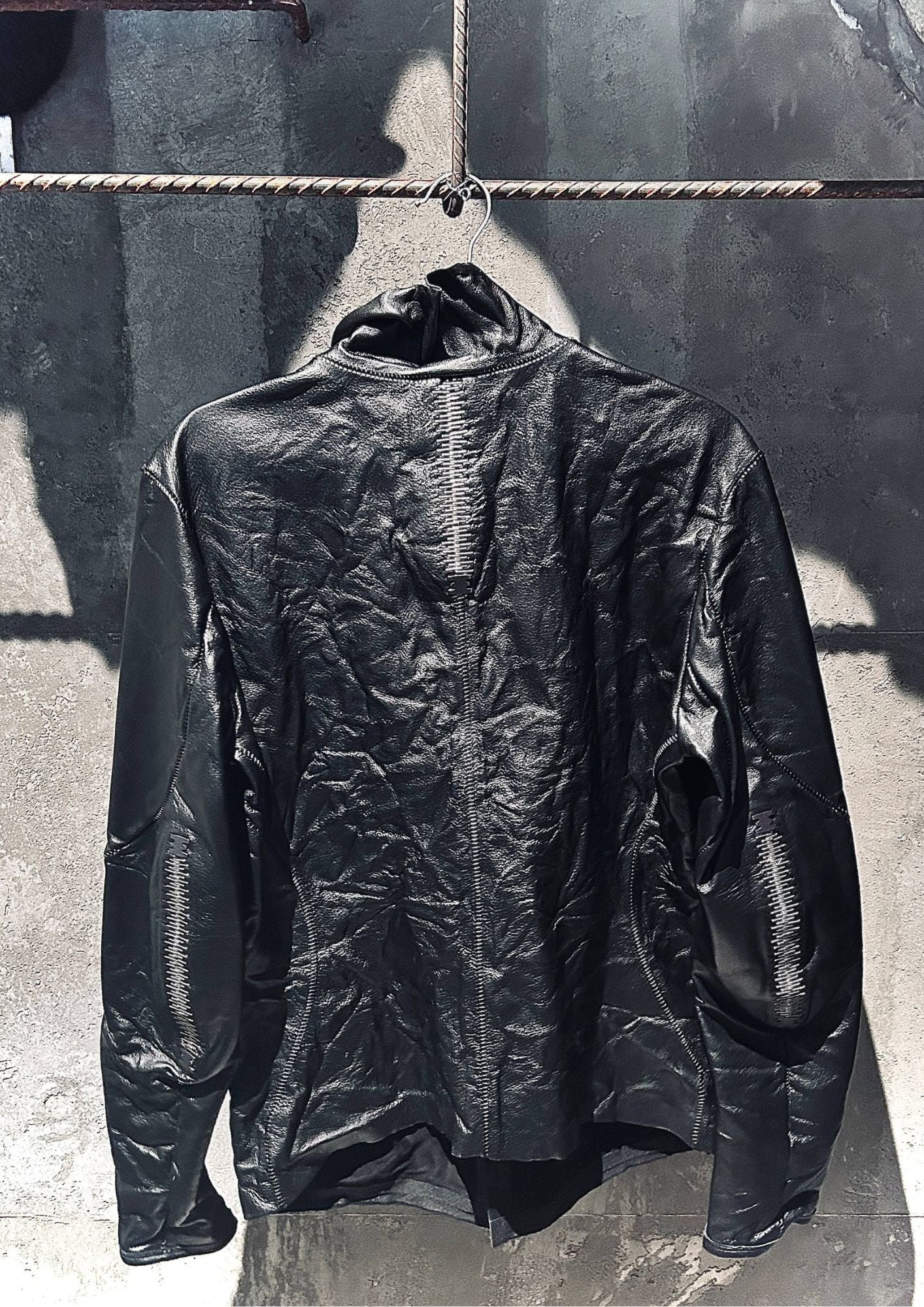 Tactical Stapleline Wrinkle Genuine Calfskin Leather Coat