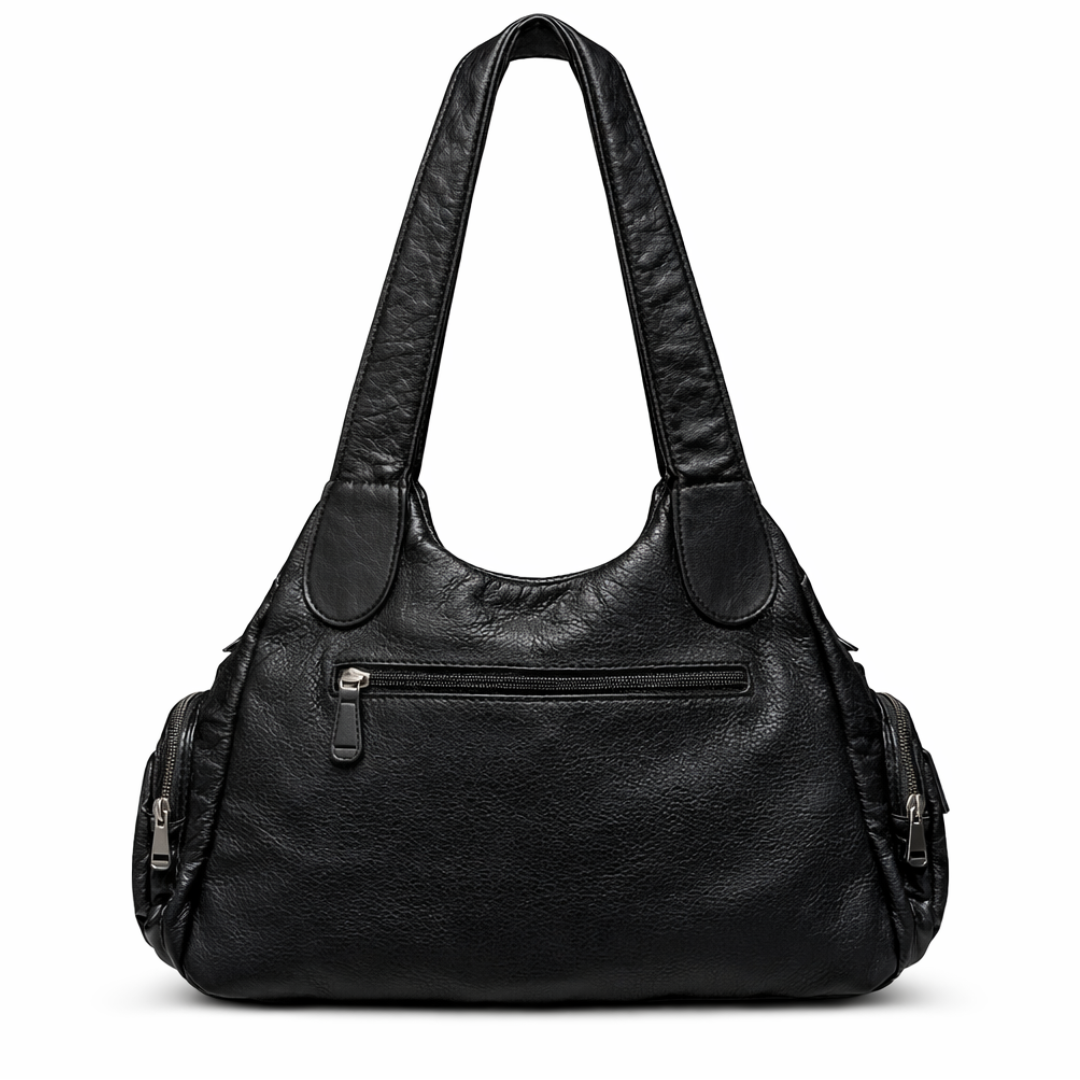 Heavy Zip Detail Leather Shoulder Bag