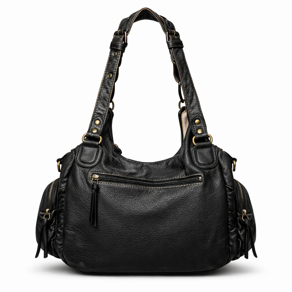 Heavy Zip Detail Leather Shoulder Bag III