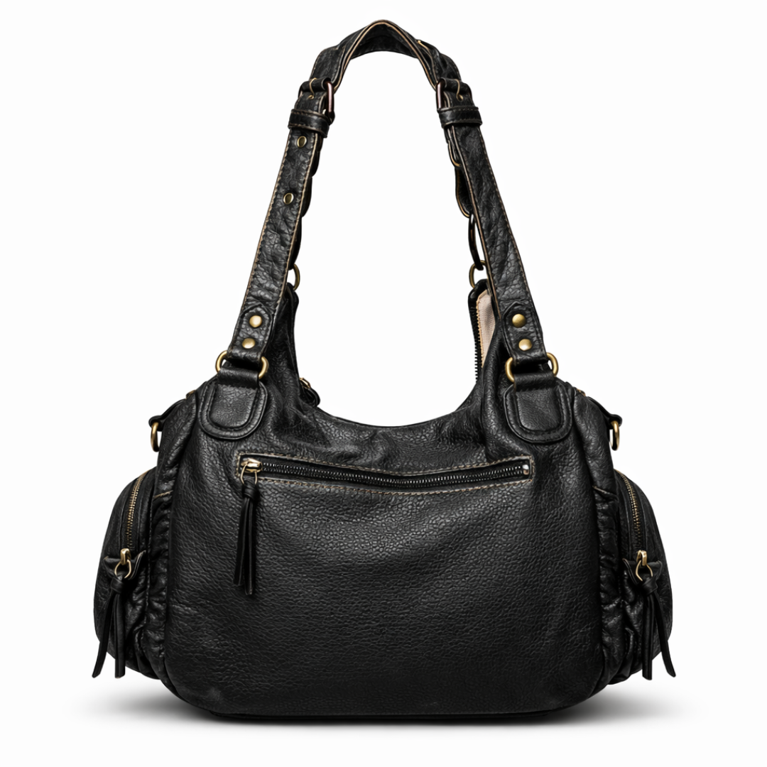 Heavy Zip Detail Leather Shoulder Bag III