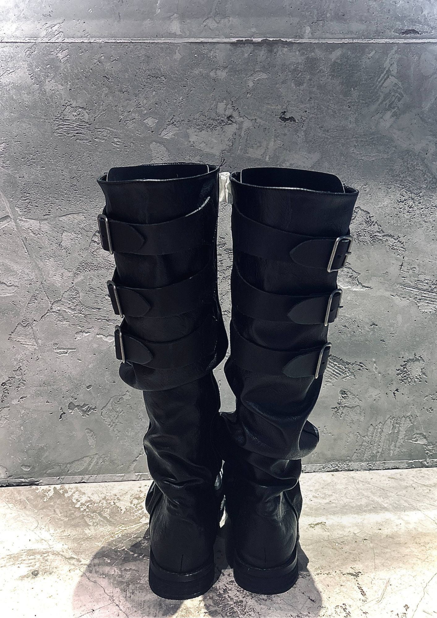 Cowhide Leather Buckle Boots