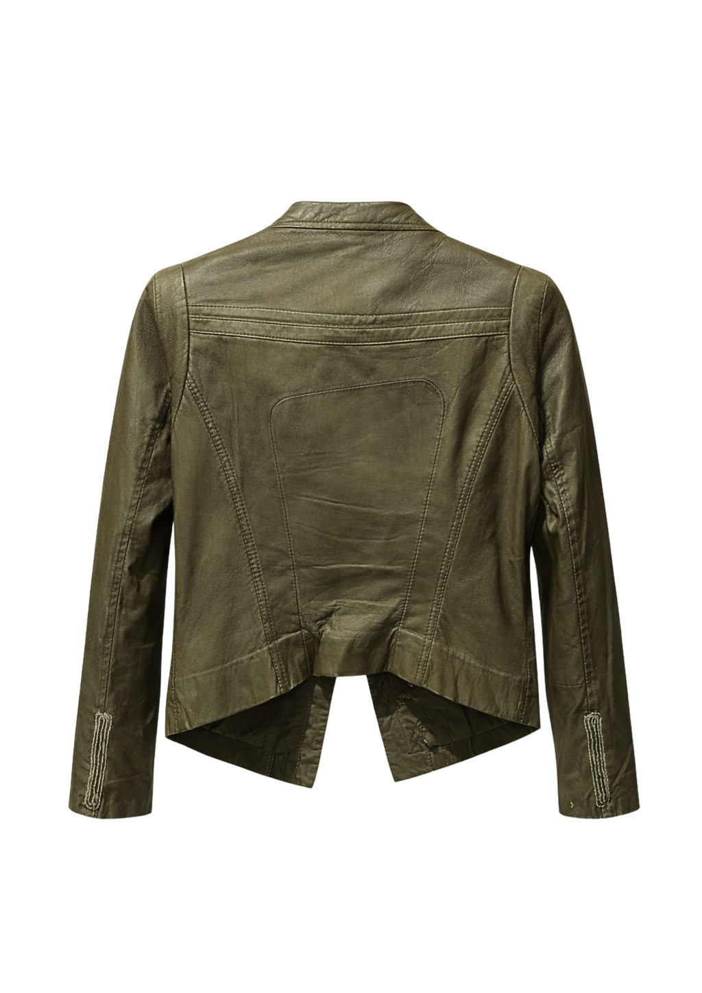 PATSOFT Olive Embroidered Cropped Leather Jacket