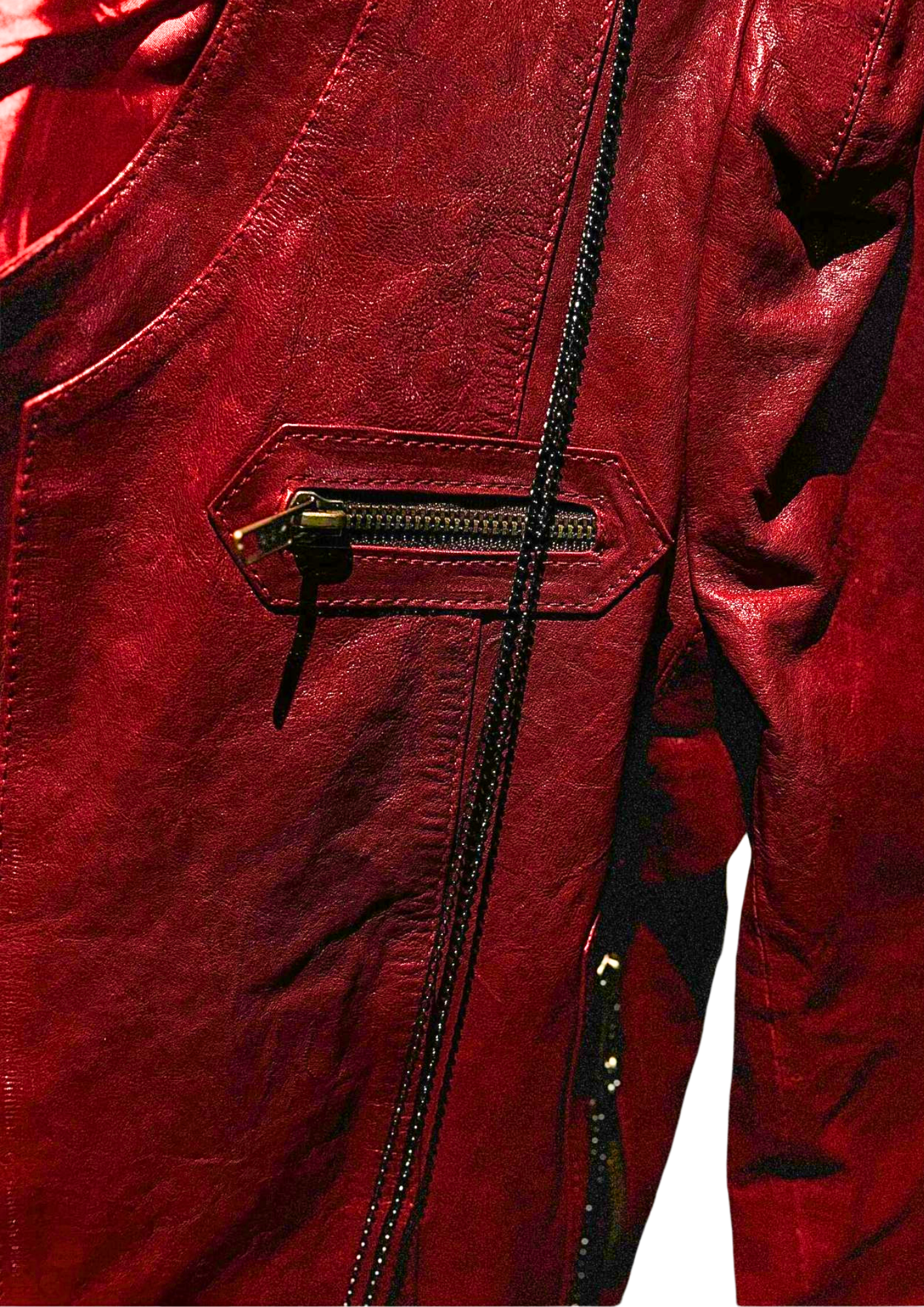 Vintage Lambskin Leather Jacket with Chained Zipper