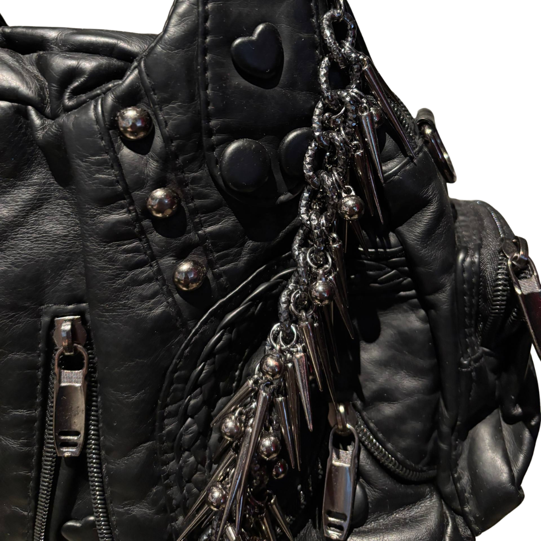 Heavy Zip Detail Leather Shoulder Bag IV